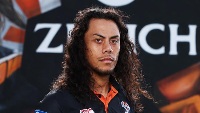 ON HOLD: EMBARGOED UNTIL TUESDAY 6PM: For the The Daily Telegraph 14.12.2024 Jarome Luai pictured in front of the new sponsors mural. Zurich. Wests Tigers members only training session at Zurich Centre, Concord.   Picture: Rohan Kelly