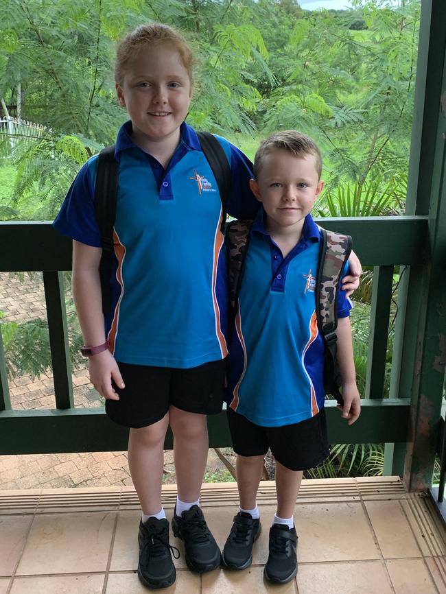 Laoise and Tommy Harte ready for the school year at Holy Family Catholic Primary School. Picture: Dawn Harte