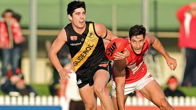 Josh Koster in action for Glenelg in 2018. He left the Tigers at the end of the 2019 season to join West Adelaide. Picture: Tom Huntley