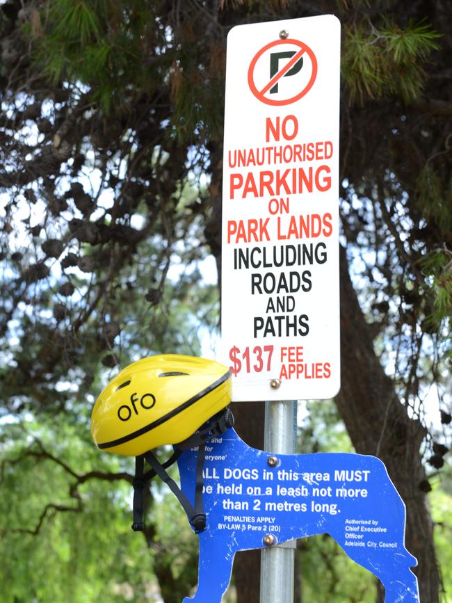 An Ofo helmut on North Adelaide Golf Course. Picture: AAP Image/Brenton Edwards