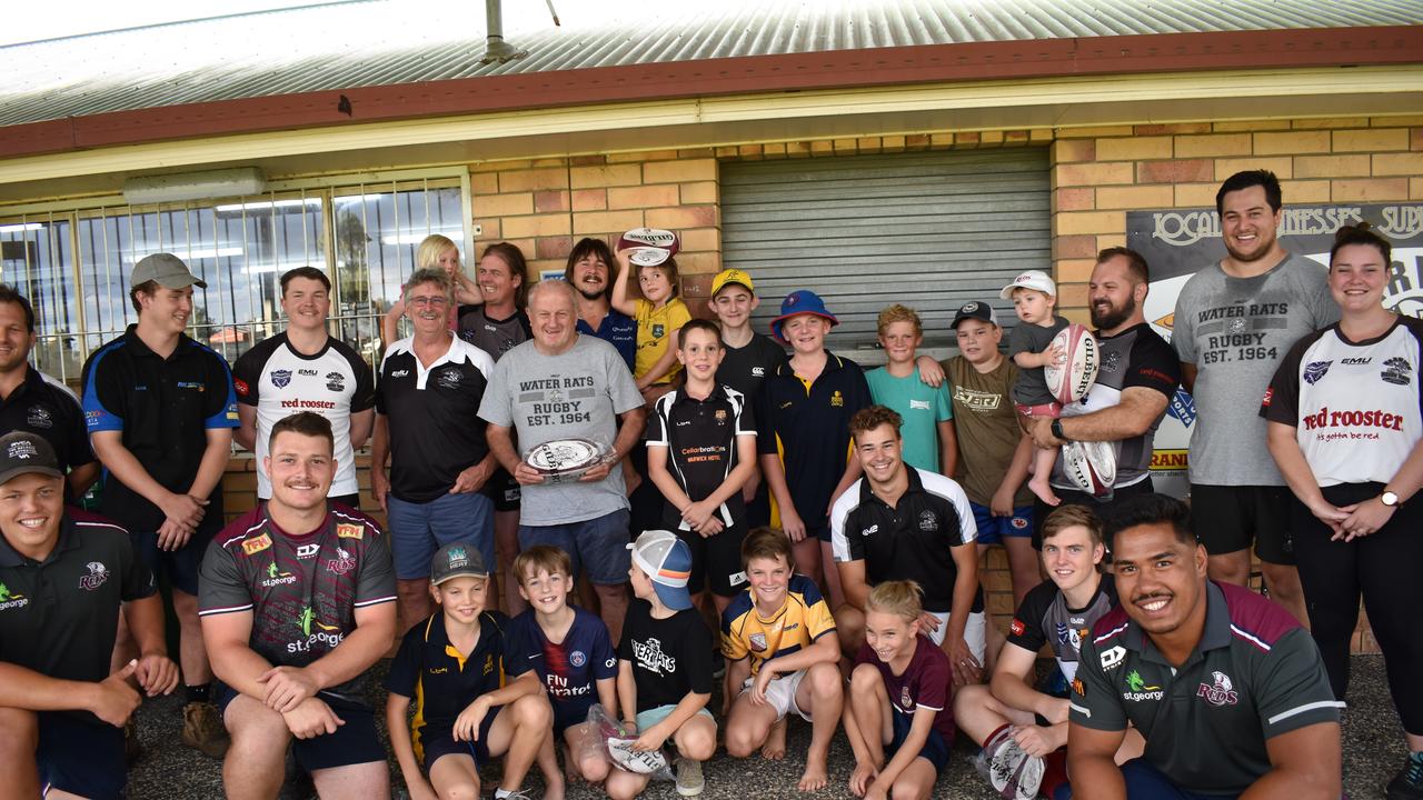 Warwick Water Rats with the Queensland Reds players yesterday. Picture: Jessica Paul