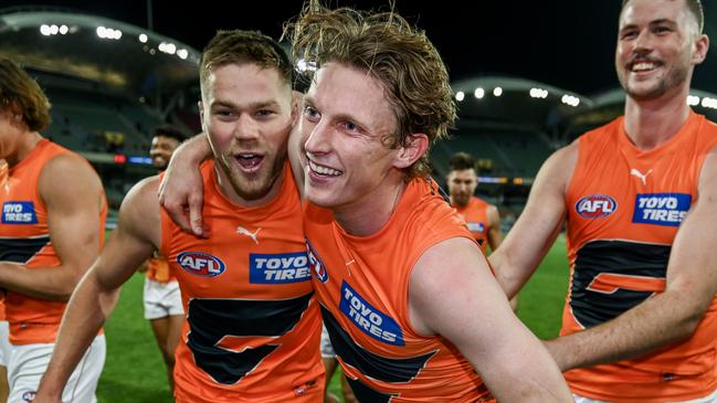 The Giants secured a big win in Adelaide for Lachie Whitfield’s 200th. Picture: Mark Brake/Getty Images