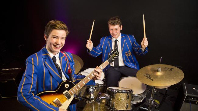 TUNING UP: Toowoomba Grammar School students Kurtis Goodger (left) and Felix Thomason get in some practice as the school prepares to host the Australian Music Examinations Board Rockschool contemporary music exams. Picture: Kevin Farmer