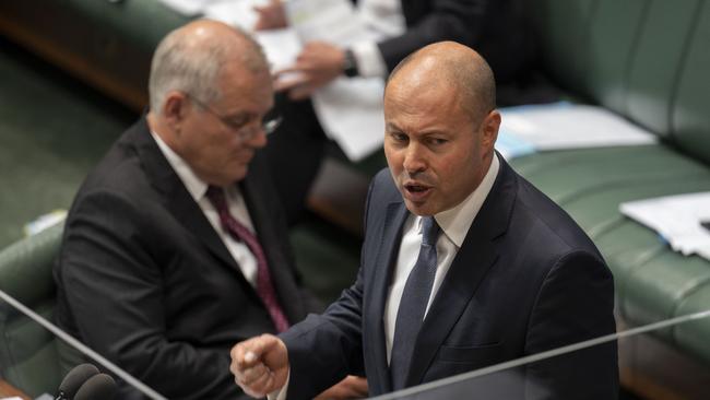 Josh Frydenberg says ­Opposition Leader Anthony Albanese poses a “significant threat to Australia’s economic future”. The Treasurer is telling half the story. He left out Scott Morrison. Picture: NCA NewsWire / Martin Ollman