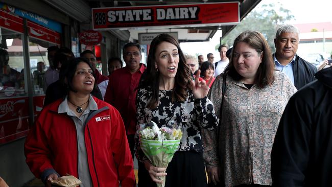 Ardern campaigns and meets with the public on Onehunga Mall in Auckland on Friday.