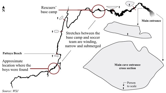 Graphic detailing the journey ahead for rescuers attempting to free the trapped soccer team and their coach.