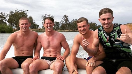 Port players Tom Clurey, Tom Jonas, Ollie Wines and Dougal Howard on the ski boat last summer. Picture: Instagram.