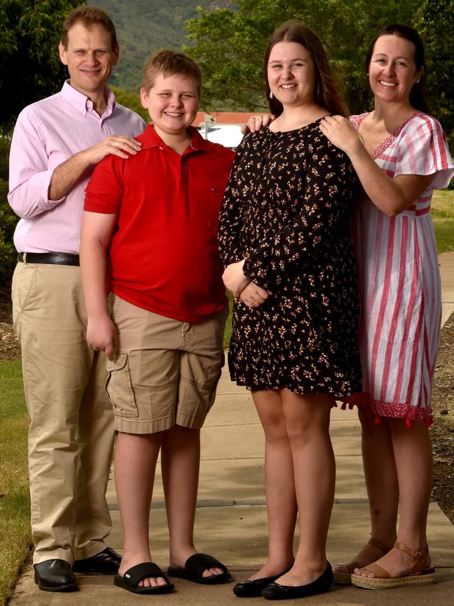 Aimee Segal, with parents Brett and Cora and brother Myles, 12, has been diagnosed with MS at the age of fifteen. Picture: Evan Morgan