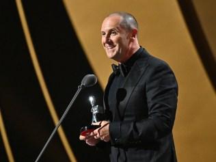 SYDNEY, AUSTRALIA - AUGUST 18: Larry Emdur accepts the Bert Newton Award for Most Popular Presenter at the 64th TV WEEK Logie Awards at The Star on August 18, 2024 in Sydney, Australia. (Photo by James Gourley/Getty Images for TV WEEK Logie Awards)