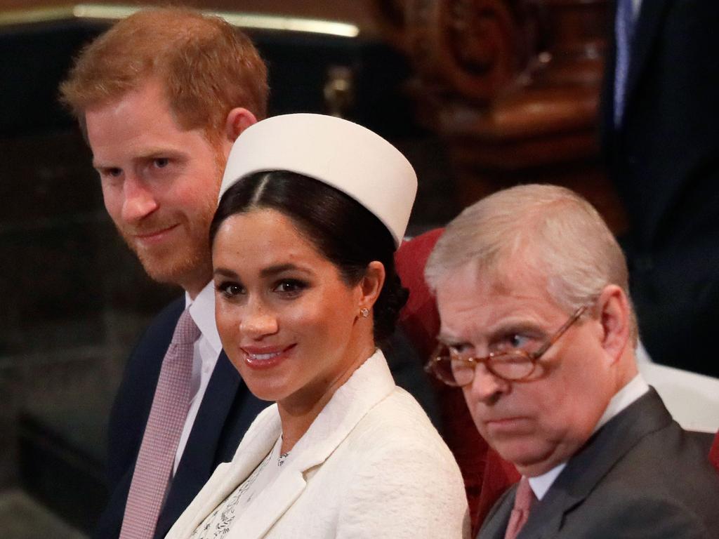 Prince Harry, Meghan, the Duchess of Sussex and Prince Andrew at Westminster in March 2019 when all three were still working members of the royal family. Picture: Kirsty Wigglesworth/AFP