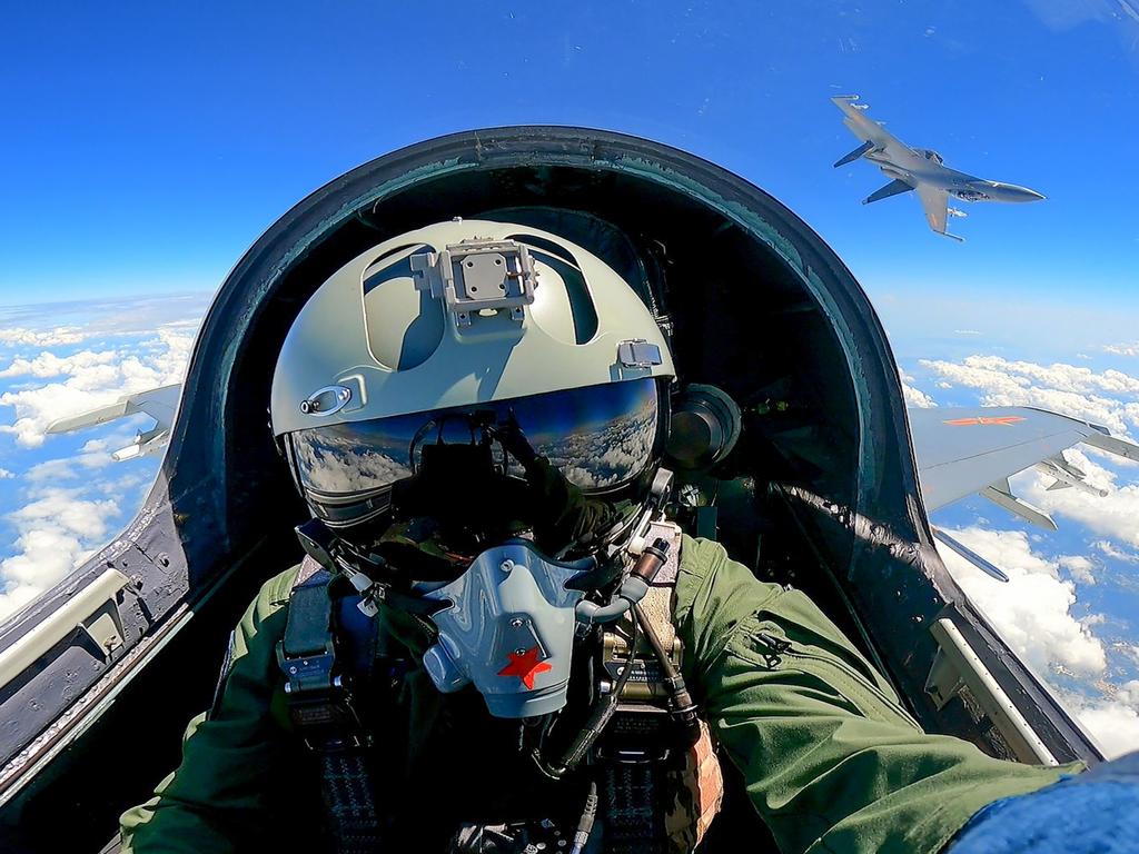 This photo taken on April 9, 2023 shows warplanes of the Chinese People's Liberation Army around Taiwan. Picture: Mei Shaoquan/Xinhua via Getty Images