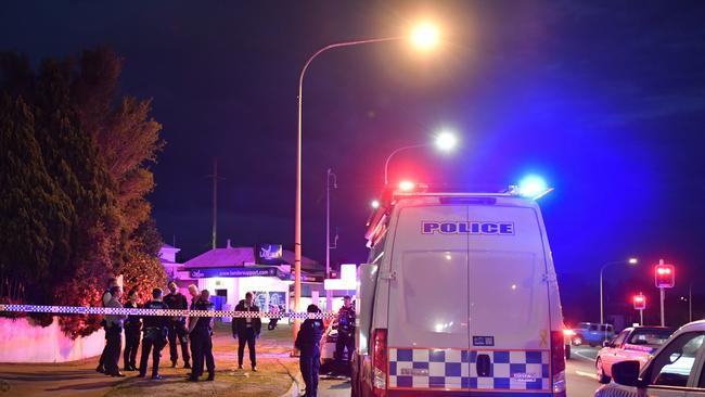 Police outside a Toowoomba property following a man being shot by officers, Monday, August 5, 2024. Picture: Kevin Farmer