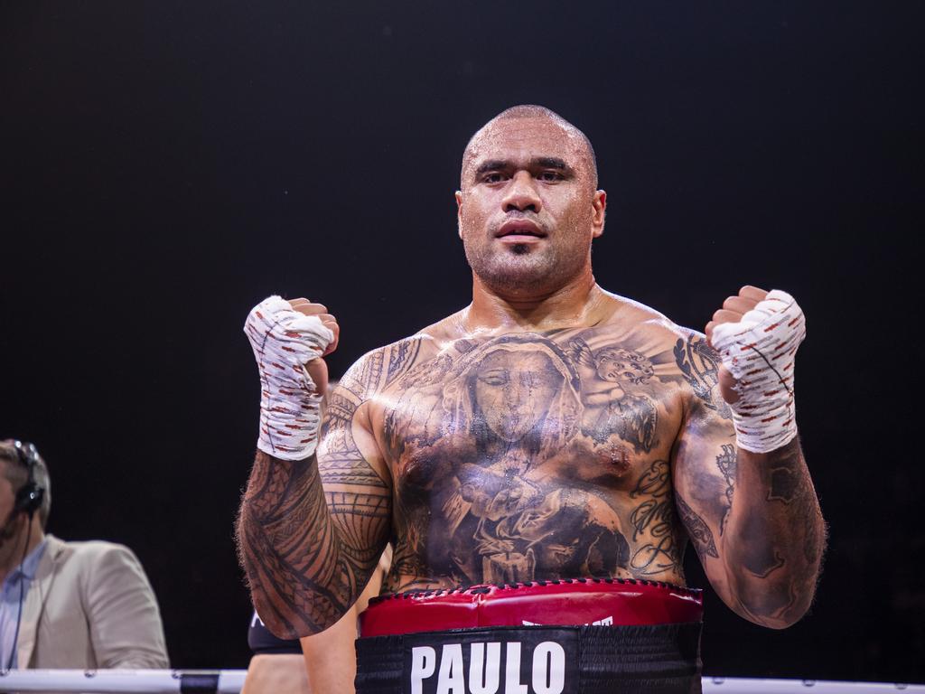 Junior Paulo’s parents flew to Townsville to watch their son claim a dominant victory over Ben Hannant. Picture: Alix Sweeney