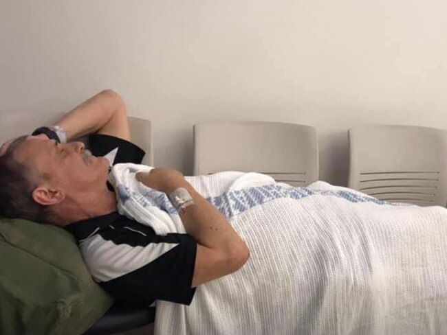 Darryl Pears spent 14 hours in Nepean Hospital’s emergency department waiting room. His wife Trish posted this photo on the hospital’s Facebook page. Picture; Facebook