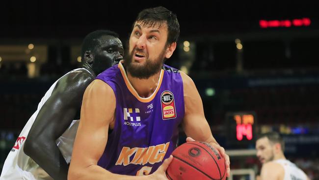 Andrew Bogut, pictured in action for Sydney during game three of the NBL Semi Final Series against Melbourne United, has backed Tasmania’s return to the league. (Photo by Mark Evans/Getty Images)