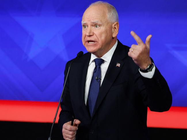 Democratic vice presidential candidate Minnesota Gov. Tim Walz speaks during the debate. Picture: Getty Images via AFP)