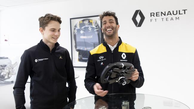 Young Victorian Formula 3 driver Oscar Piastri with Australian Formula One star Daniel Ricciardo.