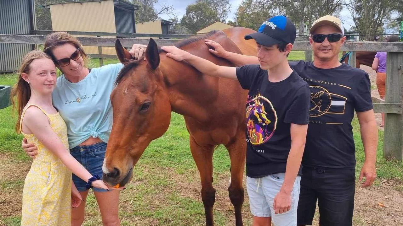 Damian Browne and his family on a recent visit to see champion racehorse Buffering. Picture: Courtesy the Browne family.