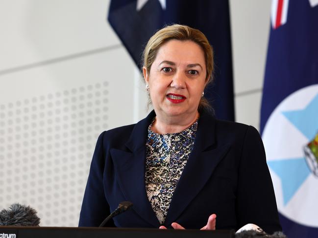 Queensland Premier Annastacia Palaszczuk speaks to the media during the press conference in Brisbane. Picture: NCA NewsWIRE/Tertius Pickard