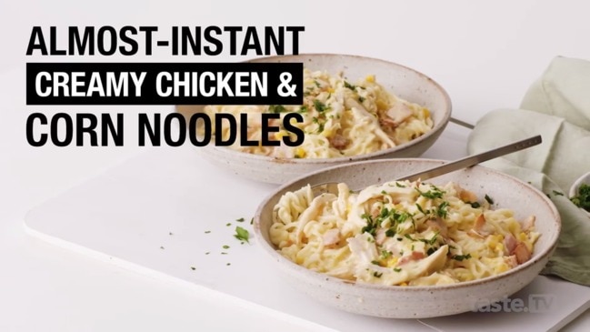 Almost-instant creamy chicken and corn noodles