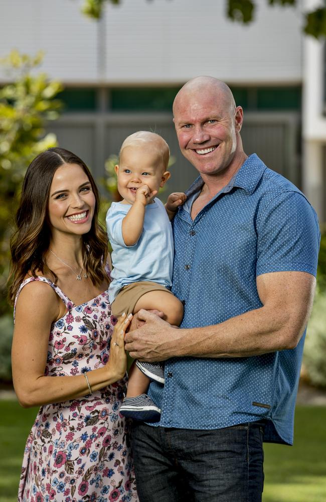 Former Hi-5 member Lauren Brant, her partner Barry Hall and their 18-month-old son have relocated to Melbourne to restart their lives. Picture: Jerad Williams