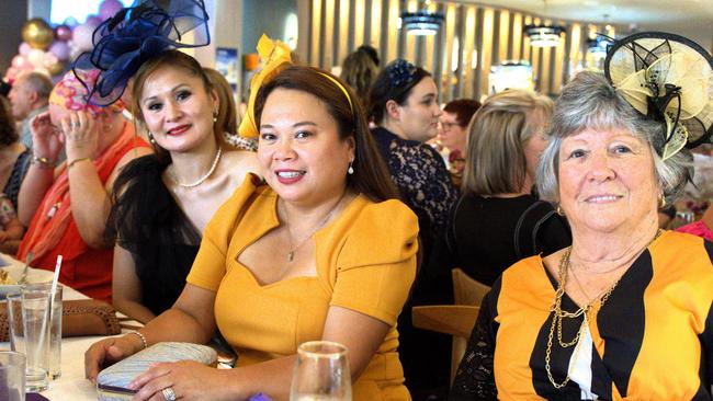 Rowena Casey, Carolyn Knight and Ruby Dawson at the Gympie RSL during the Melbourne Cup Races on November 7, 2023.