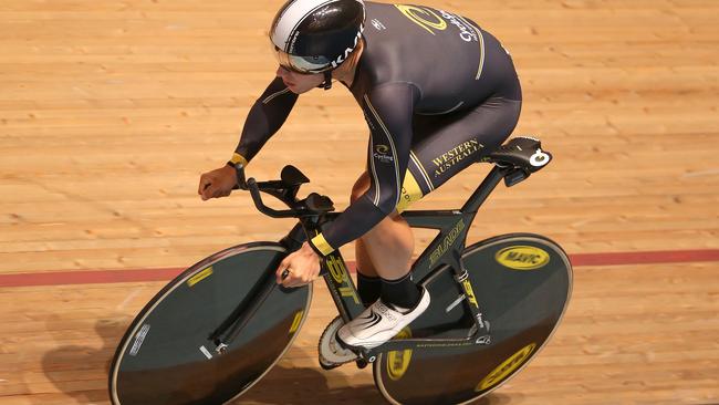 Sam Welsford wins the individual pursuit event at the Track Cycling National Titles at the Adelaide Super-Drome in February. Now he’s part of the Olympic team. Picture: Stephen Laffer