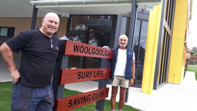 Woolgoolga Surf Life Saving Club president Les Pepper and Jim Philippidis from Solitary Designer Homes who donated his time as project manager for the $4m build.