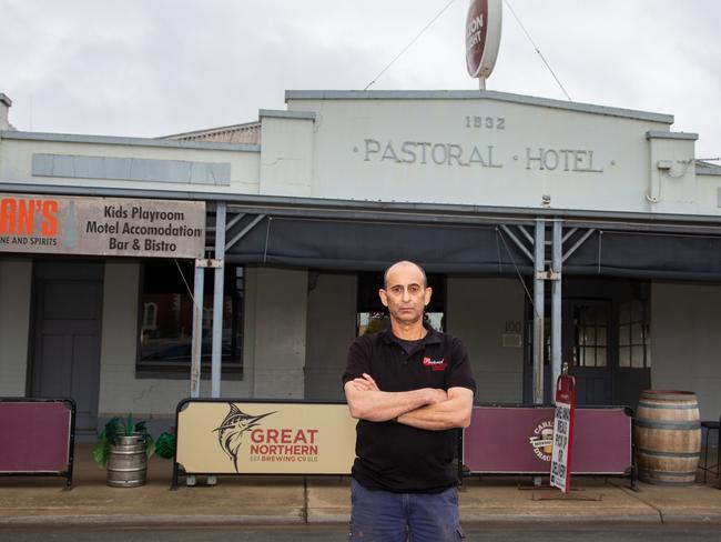 Publican Trevor Andrews at the Patoral Hotel in Echuca is opening today defying lockdown restrictions Picture: Bec Pilgrim,