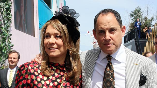 Raphael Geminder with his wife Fiona at Flemington during the 2019 Melbourne Cup. Picture: Aaron Francis