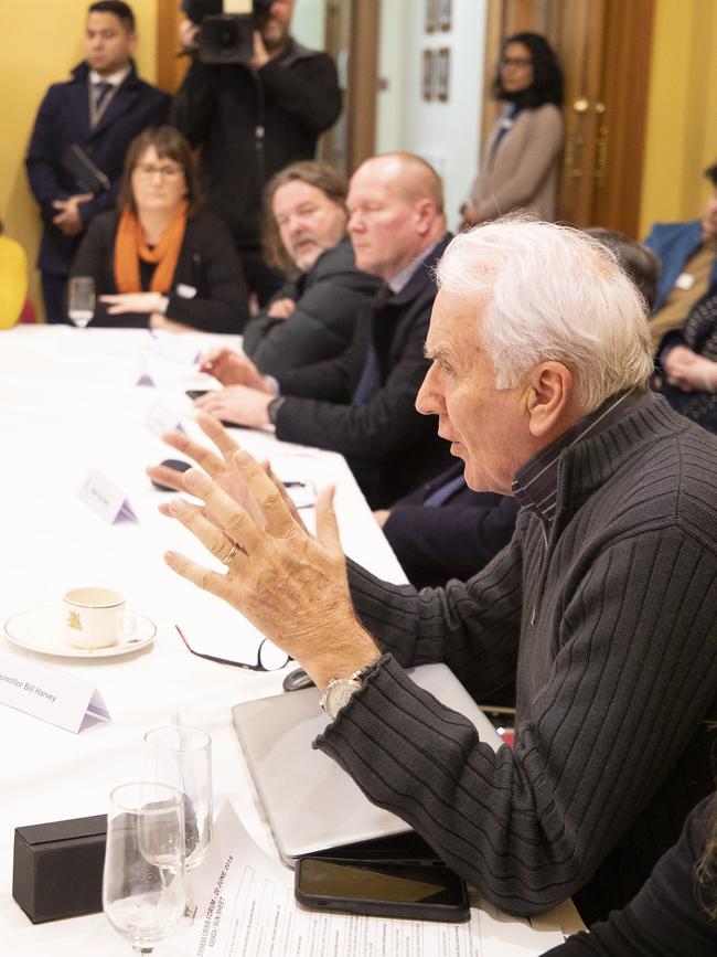 Alderman Damon Thomas speaks at a homelessness crisis forum at Hobart Town Hall. Picture: RICHARD JUPE
