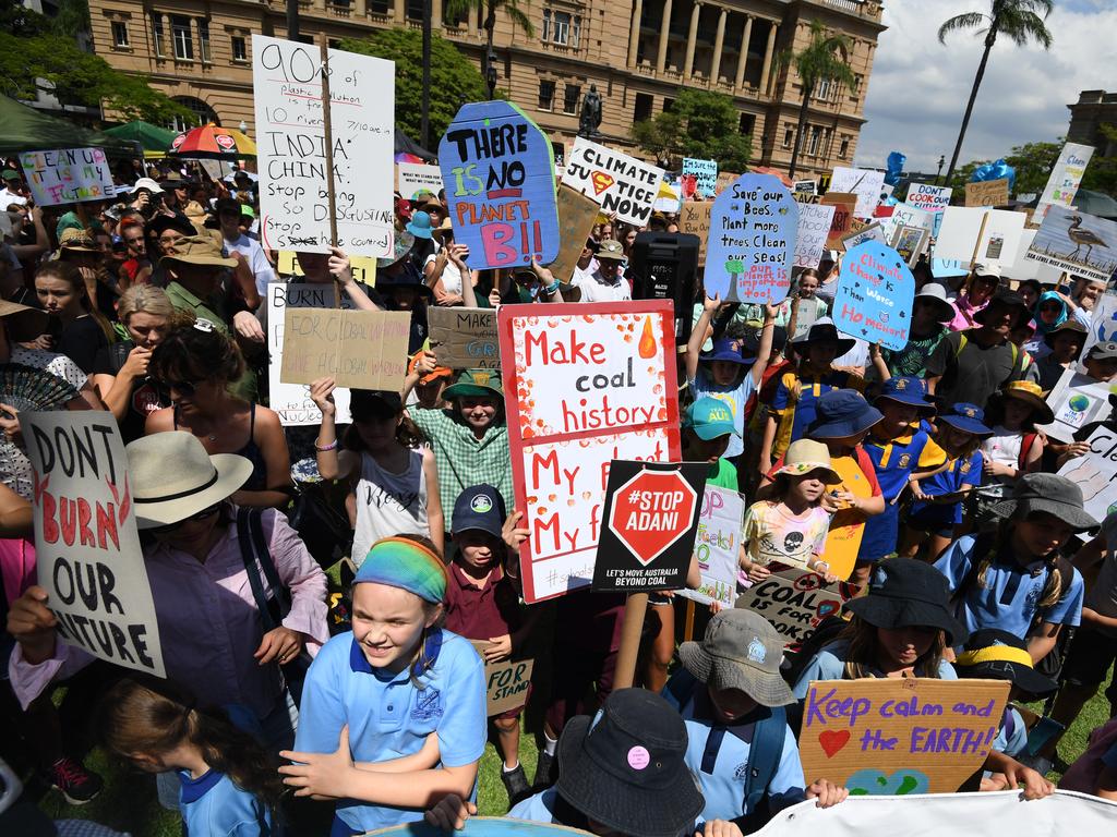 School students rally against climate change in Brisbane CBD. Picture: AAP/Dan Peled