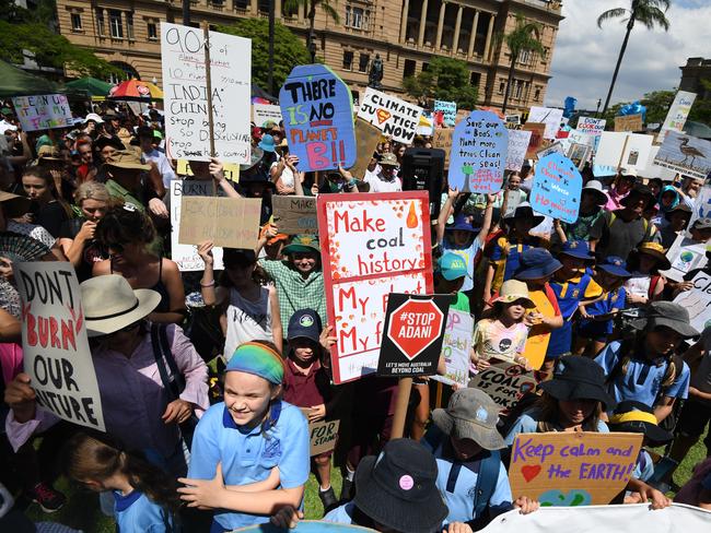 School students rally against climate change in Brisbane CBD. Picture: AAP/Dan Peled