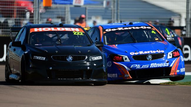 Contact between LD Motorsport Nick Percat and Plus Fitness Racing Aaren Russell during qualifying. Pic: Wesley Monts