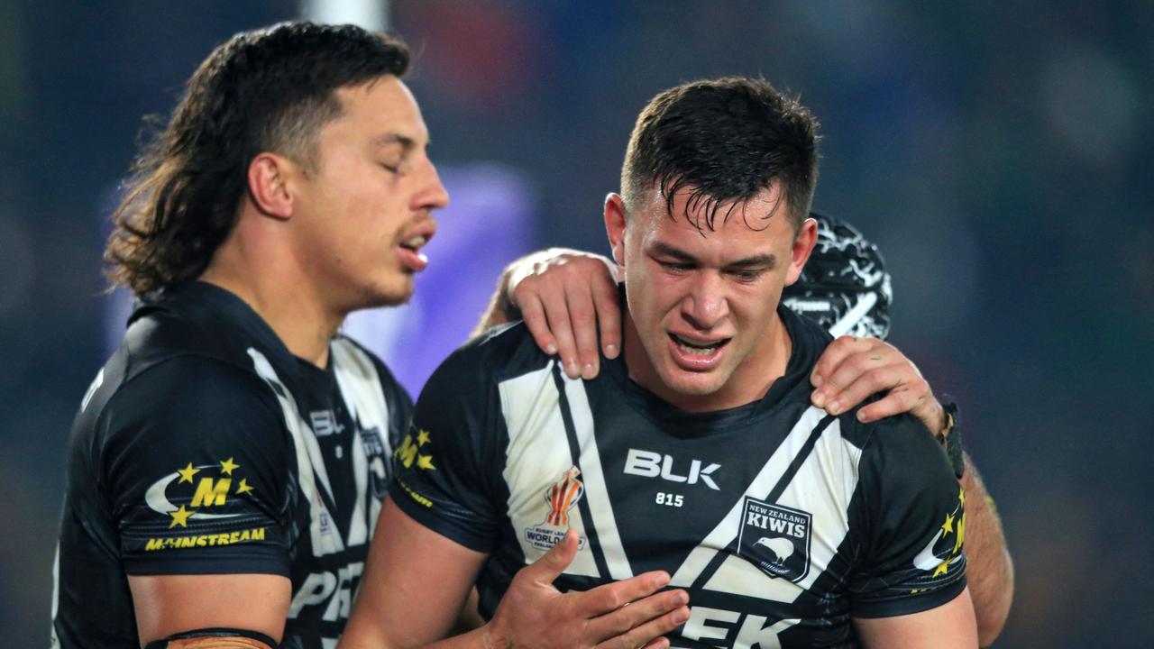 New Zealand's Joseph Manu (R) continued his sparkling form, and scored a crucial try to level the scores in the second half. Picture: AFP