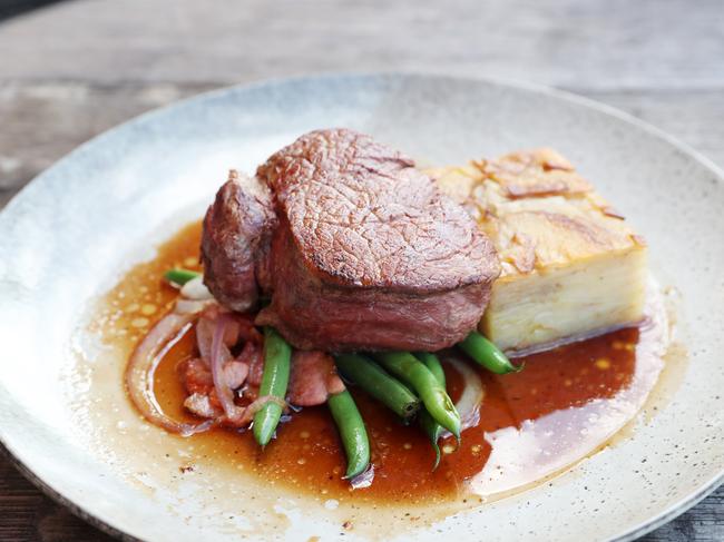 Grassfed Angus scotch fillet, with pommes anna. Picture: Sue Graham