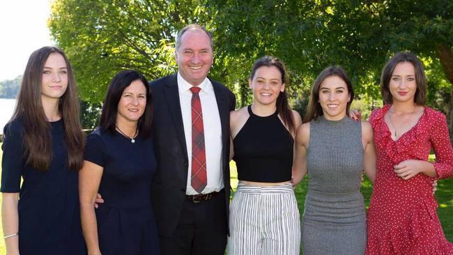 Natalie Joyce and Deputy Prime Minister Barnaby Joyce are pictured with their daughters Odette, Caroline, Julia, Bridgette. Picture: Facebook
