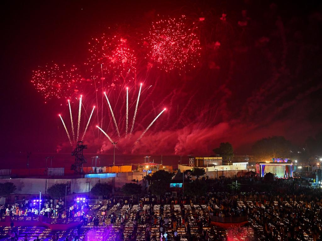 Fireworks have traditionally played a prominent role in Diwali celebrations, as seen here at Ayodhya on Saturday 11 November but authorities have urged residents to use “green crackers” with fewer pollutants. Picture: Ritesh Shukla/Getty Images)