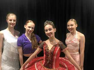 DANCE: GBPAC scholarships helped Miriam Green (musical theatre), Faith Kelly (tap), Carly Hill (ballet) and Maddie Farrell (jazz) pursue their performing arts dreams. Picture: Lyn Irwin-Kelly