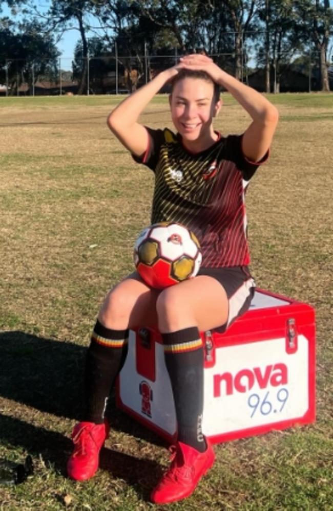 Kate Ritchie playing womens' football - on Saturday she joined the Menai Hawks for a friendly game with the Gray’s Point Possums. Picture: Instagram