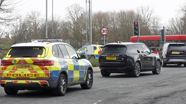 Prince Harry was given a police escort as arrived back into the UK from Los Angeles, despite being told in the past that he needs to give 28 days notice. Picture: Mega Agency