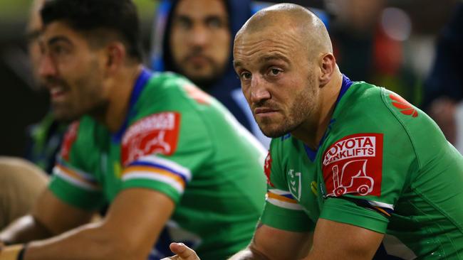 CANBERRA, AUSTRALIA - APRIL 17:  Josh Hodgson of the Raiders looks on during the round six NRL match between the Canberra Raiders and the Parramatta Eels at GIO Stadium on April 17, 2021, in Canberra, Australia. (Photo by Matt Blyth/Getty Images)