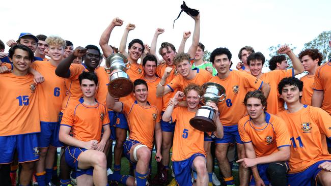 Marist College Ashgrove celebrate last year after defeating Iona. Picture: AAP