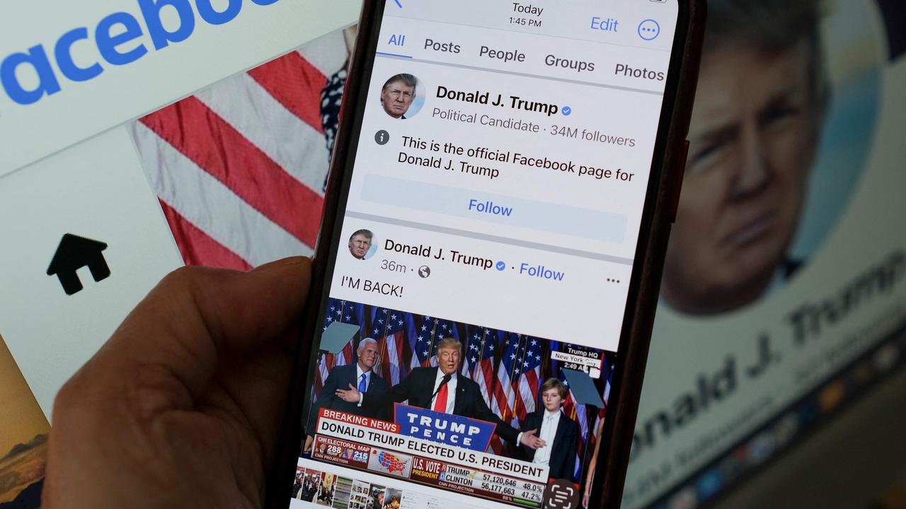 Former president Donald Trump wrote his first posts on his reinstated Facebook and YouTube accounts more than two years after he was banned over the US Capitol insurrection. Picture: Chris Delmas / AFP