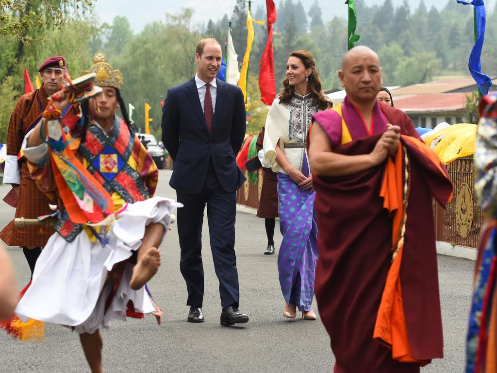 Catherine, Duchess of Cambridge walks with Prince William, Duke of Cambridge in the Tashichhodzong (fortress) on the first day of a two day visit to Bhutan on the 14th April 2016 in Paro, Bhutan. Picture: AFP