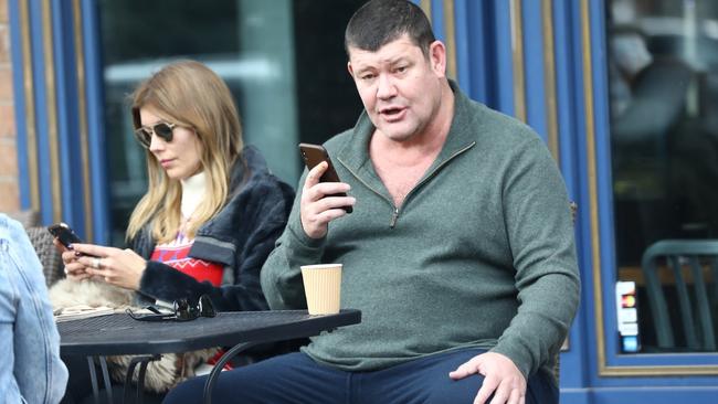 James Packer having coffee in Aspen last month with his girlfriend Kylie Lim. Picture: NEMO / BACKGRID