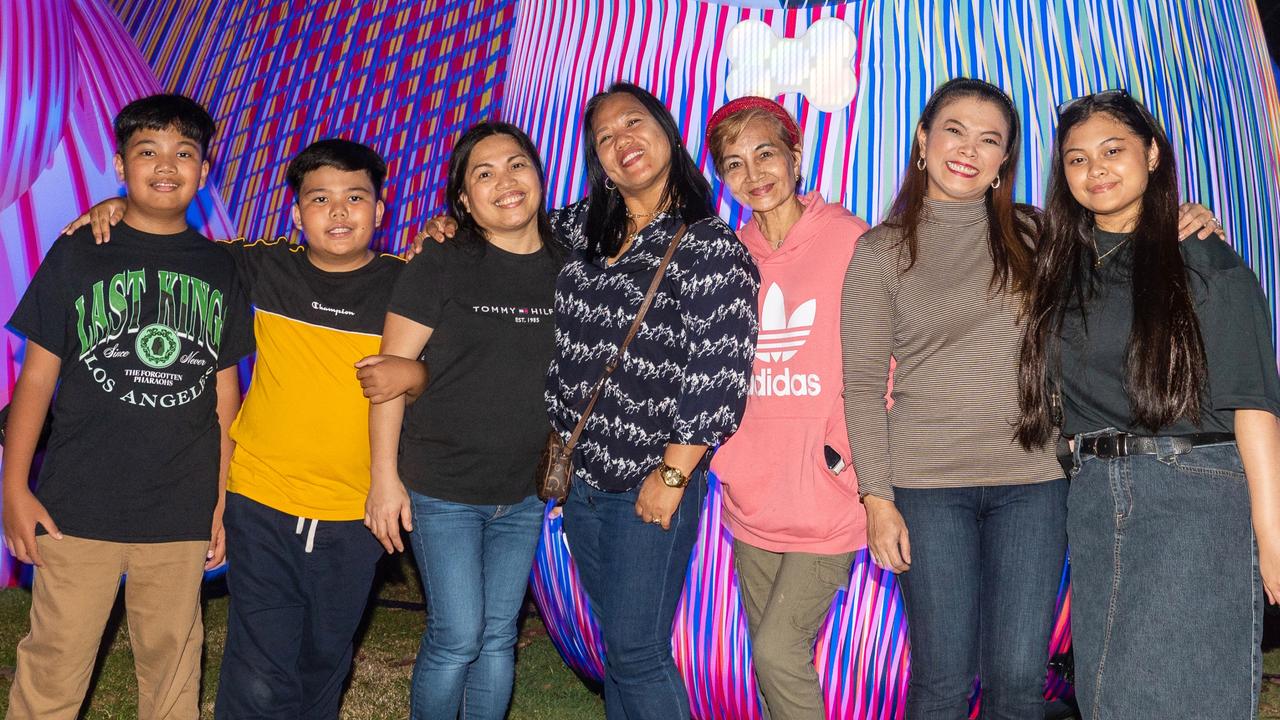 Jayden Ebreo, Jace Ebreo, Ninebeth Ebreo, Minda Belen, Ailene Dimaandal and Meg Dimaandal at Daly Bay Illuminate Queens Park Goldsmith Street, East Mackay Thursday 5 October 2023 Picture:Michaela Harlow