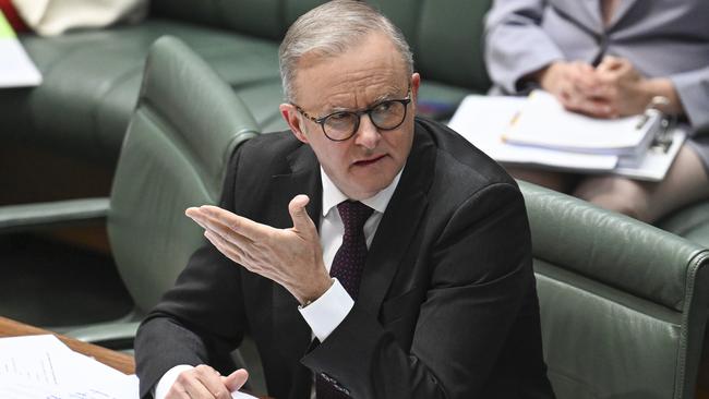 Prime Minister Anthony Albanese took aim at the Coalition’s climate policy. Picture: NewsWire / Martin Ollman