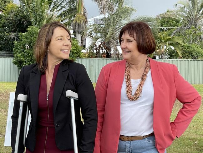 Megan Scanlon and Julieanne Gilbert stood behind Belinda Hassan as the new candidate for the Mackay seat. Photo: Fergus Gregg