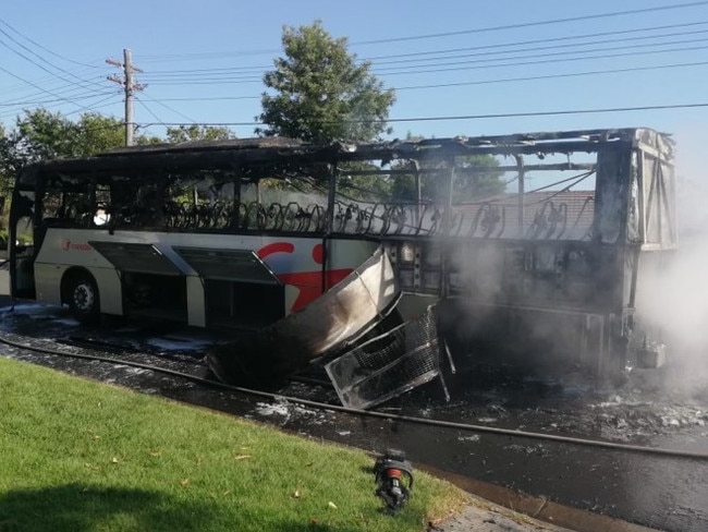 The bus was completely destroyed. Picture: Supplied